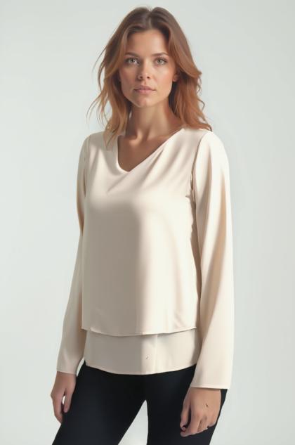 BENACO - Elegant matte satin blouse with flounce