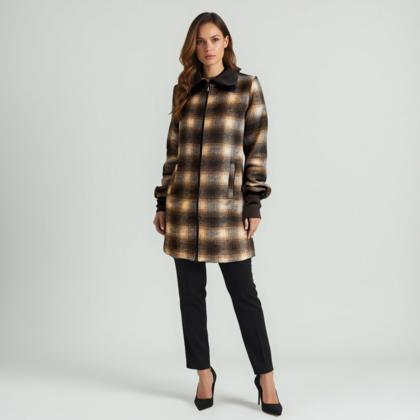 BENACO - Brown and beige check coat